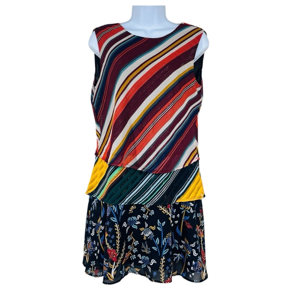 Desigual Naticos Dress‎ Womens S/38 Colorful Chiffon Tiered Layered Sleeveless